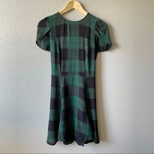 Reformation Green & Black Plaid Cap Sleeve Dress
